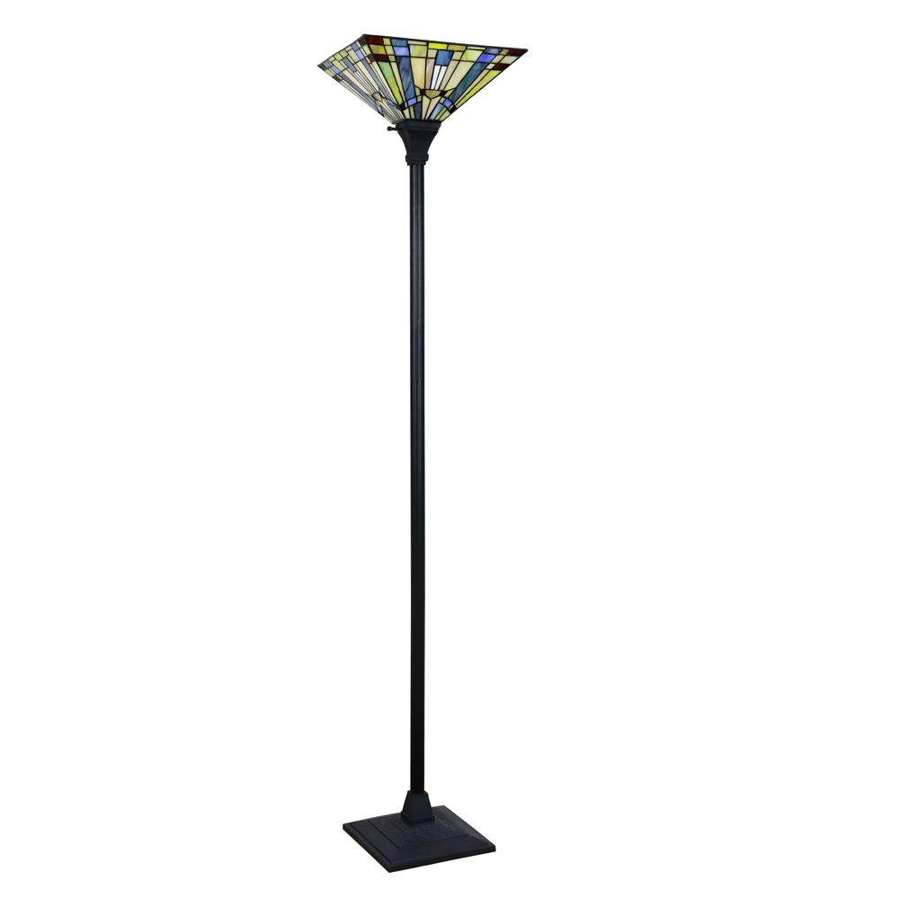 CHLOE Lighting KINSEY Tiffany-Style Blackish Bronze 1-Light Mission Torchiere Floor Lamp 14" Shade. Picture 2