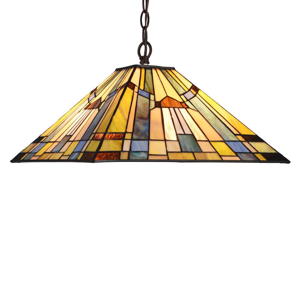 KINSEY Tiffany-style 2 Light Mission Hanging Pendant Fixture 16" Shade. Picture 1