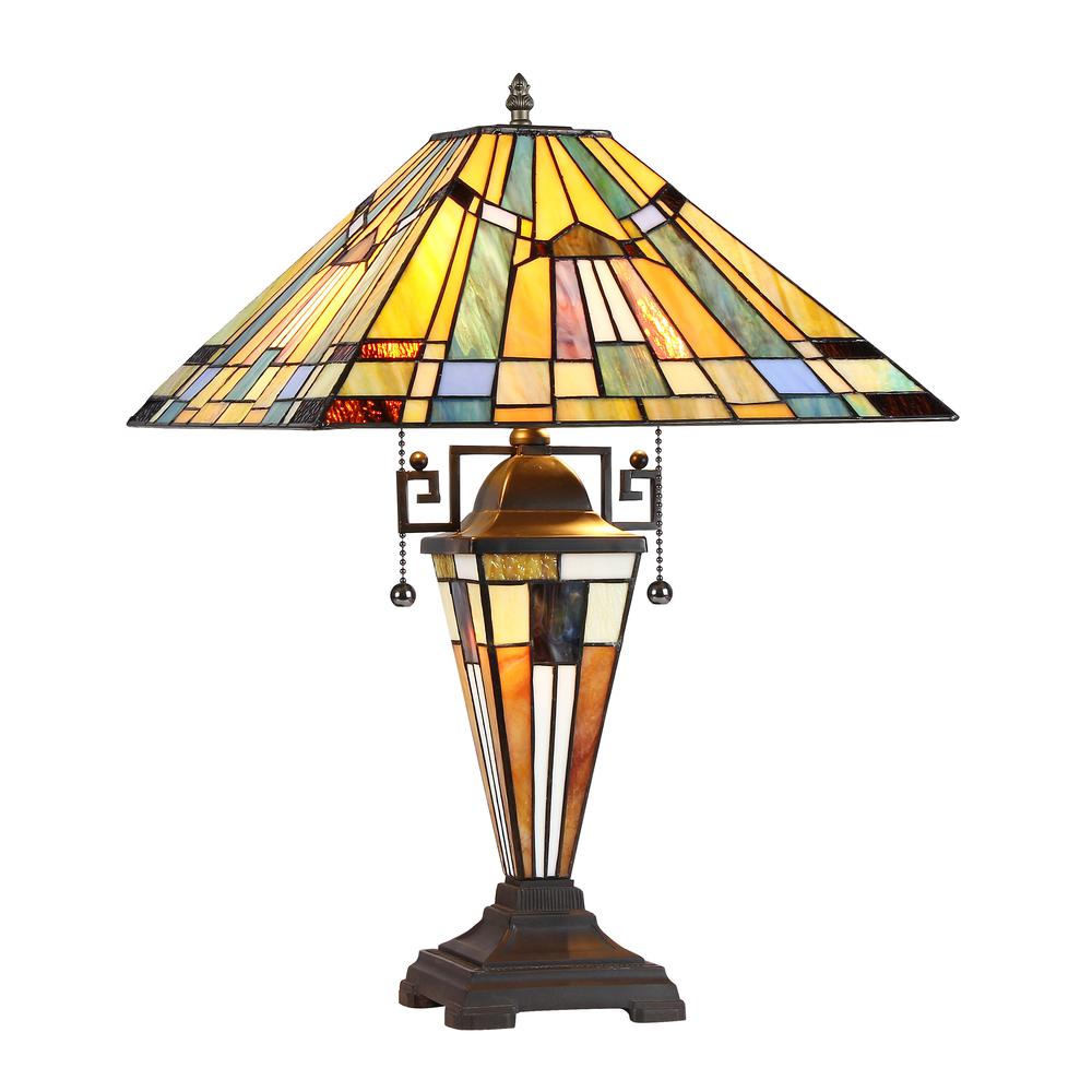 KINSEY Tiffany-style 3 Light Mission Double Lit Table Lamp 16" Shade. Picture 1