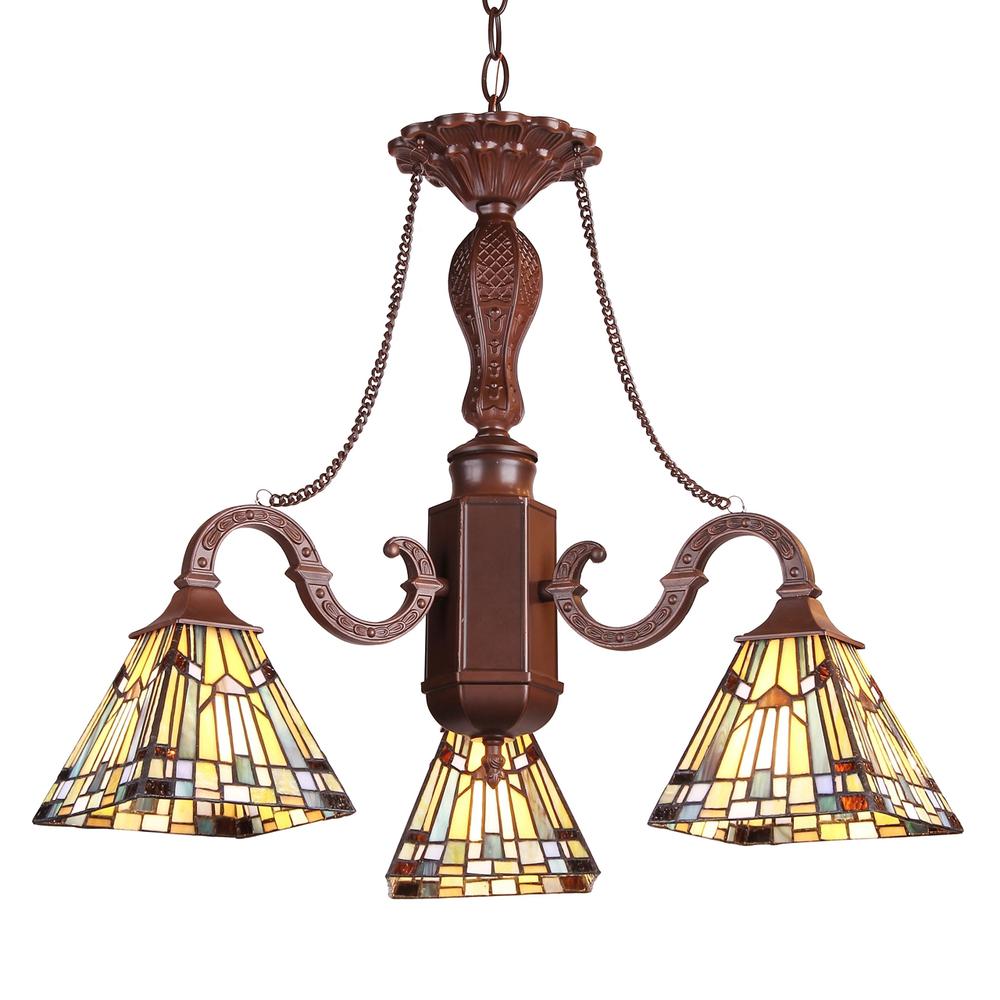 KINSEY Tiffany-style Mission 3 Light Mini Chandelier 23" Wide. The main picture.