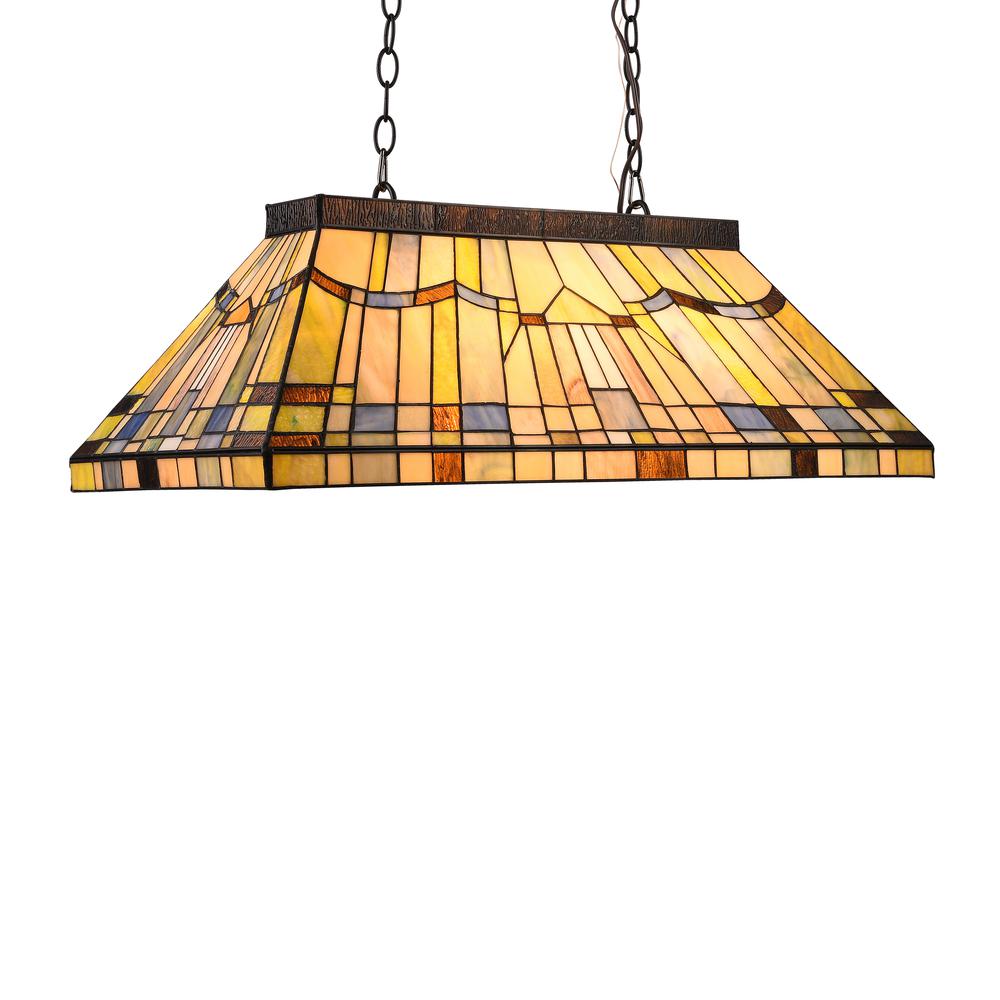 CHLOE Lighting KINSEY Tiffany-style Blackish Bronze 3 light Mission Island Fixture 28" Wide. Picture 1