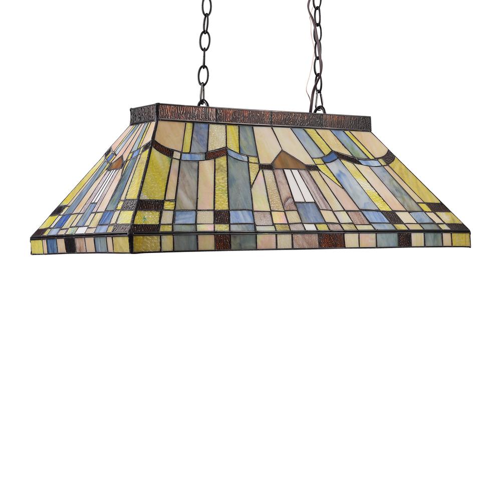 CHLOE Lighting KINSEY Tiffany-style Blackish Bronze 3 light Mission Island Fixture 28" Wide. Picture 2