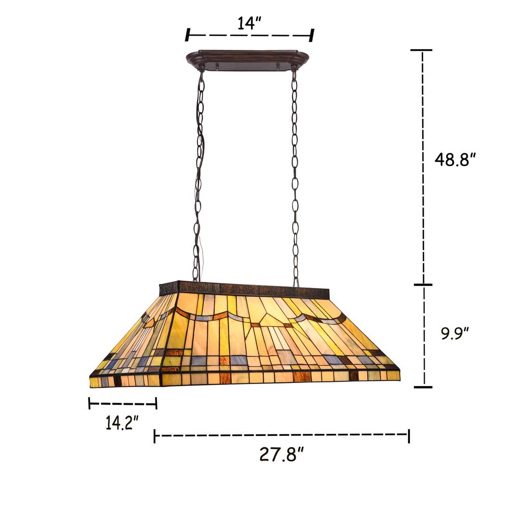 CHLOE Lighting KINSEY Tiffany-style Blackish Bronze 3 light Mission Island Fixture 28" Wide. Picture 4
