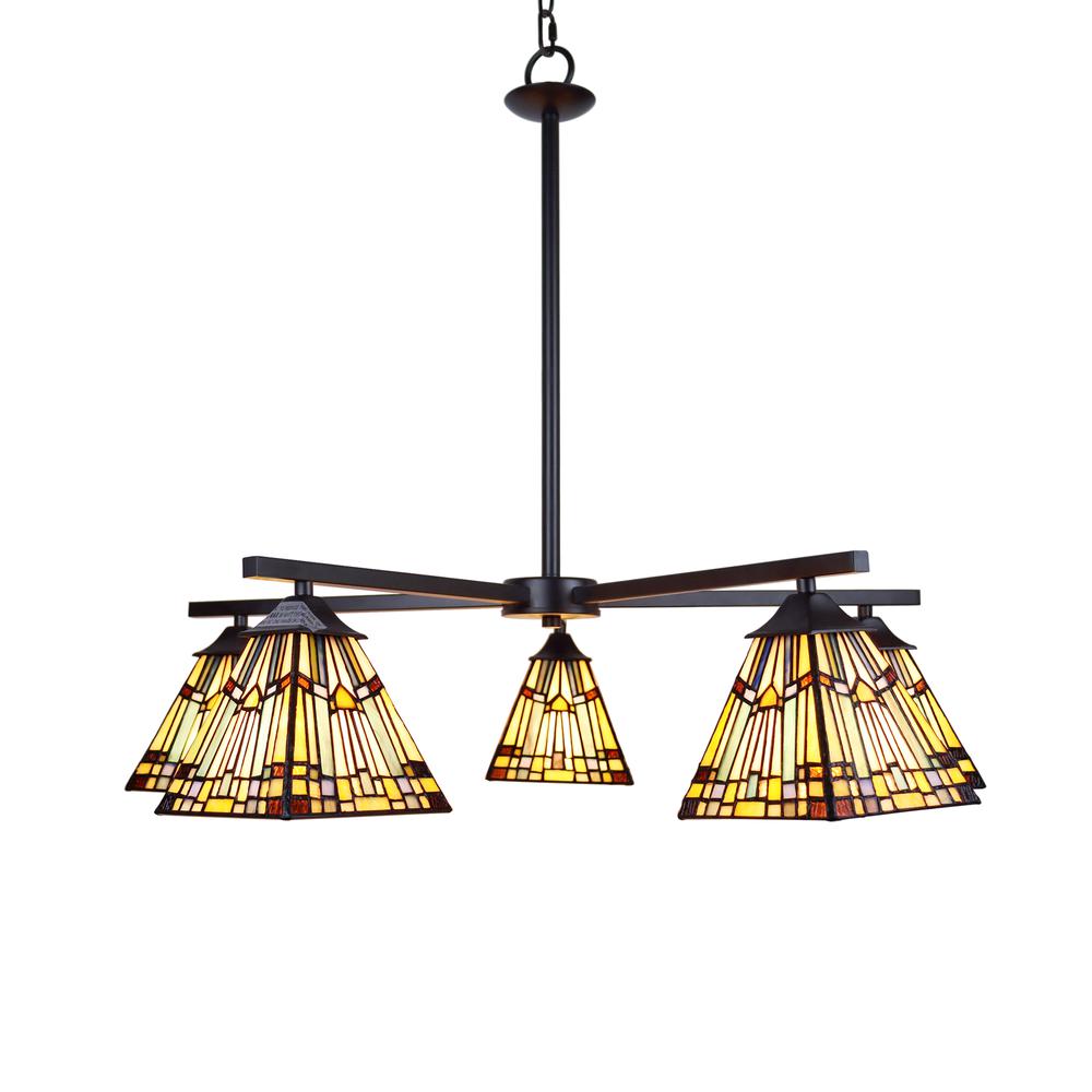 CHLOE Lighting KINSEY Mission Tiffany-style Blackish Bronze 5 Light Large Chandelier 30" Wide. The main picture.