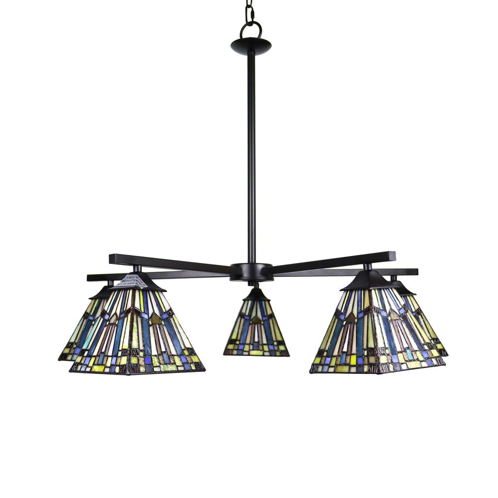 CHLOE Lighting KINSEY Mission Tiffany-style Blackish Bronze 5 Light Large Chandelier 30" Wide. Picture 2