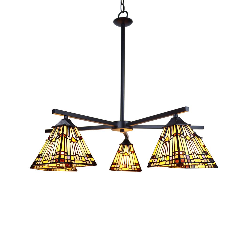 CHLOE Lighting KINSEY Mission Tiffany-style Blackish Bronze 5 Light Large Chandelier 30" Wide. Picture 3