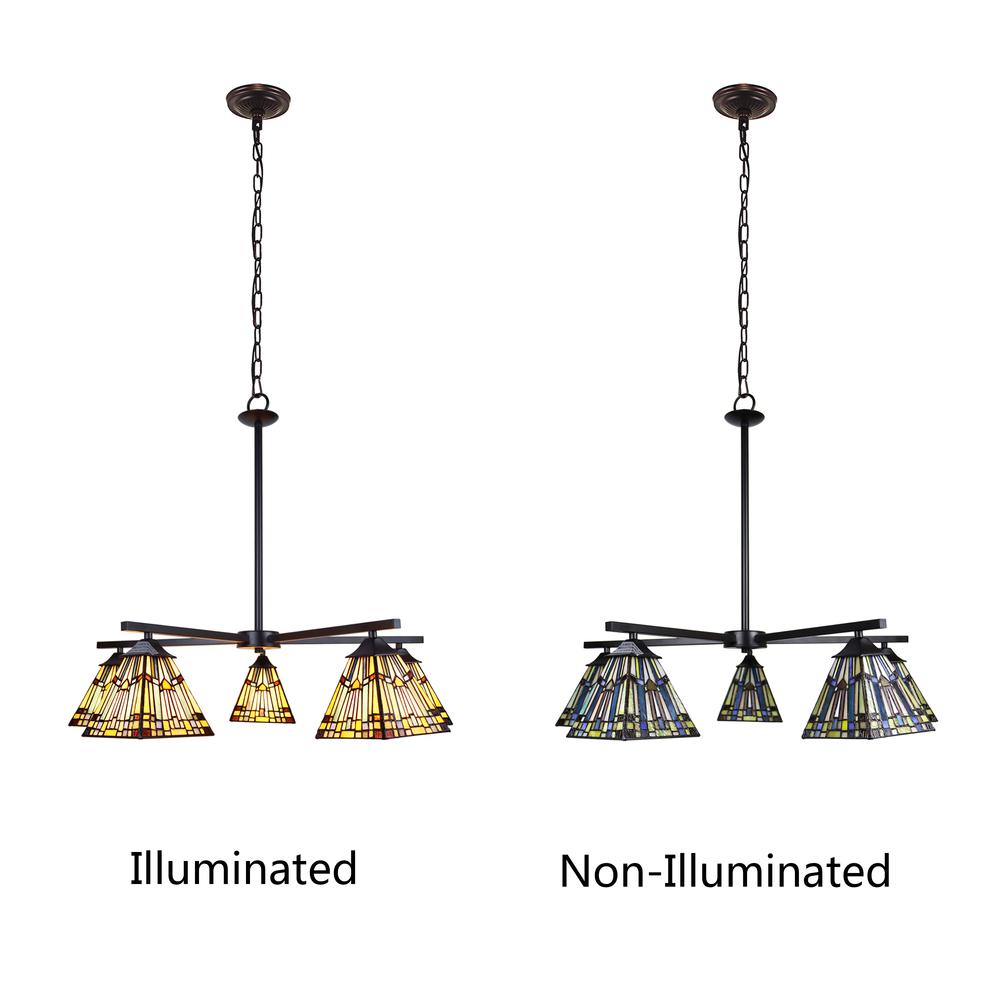 CHLOE Lighting KINSEY Mission Tiffany-style Blackish Bronze 5 Light Large Chandelier 30" Wide. Picture 7