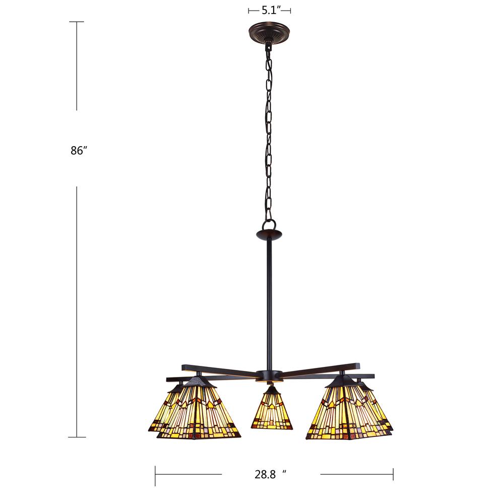 CHLOE Lighting KINSEY Mission Tiffany-style Blackish Bronze 5 Light Large Chandelier 30" Wide. Picture 10