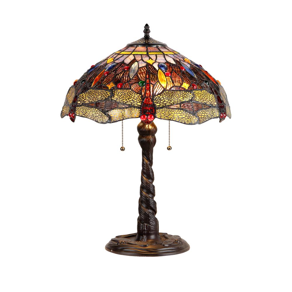 DRAGAN Tiffany-style 2 Light Dragonfly Table Lamp 16" Shade. Picture 1
