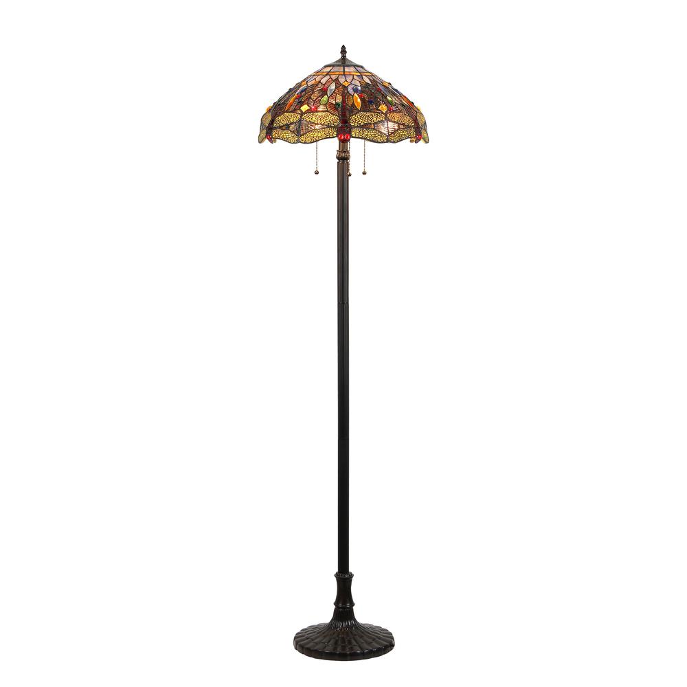 DRAGAN Tiffany-style 3 Light Dragonfly Floor Lamp 18" Shade. Picture 1