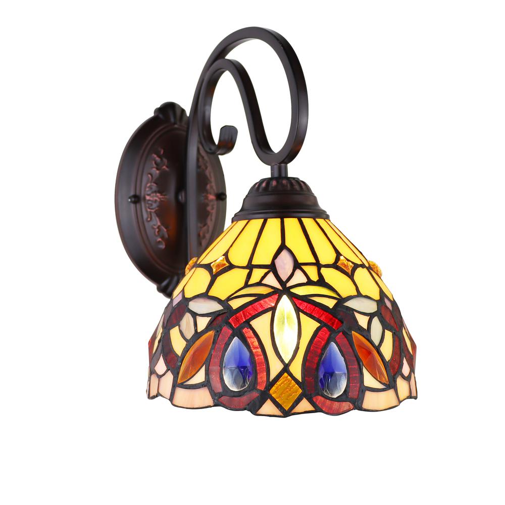 CHLOE Lighting SERENITY Victorian Tiffany-Style Dark Bronze 1 Light Wall Sconce 8 " Wide. Picture 1