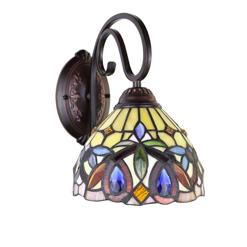 CHLOE Lighting SERENITY Victorian Tiffany-Style Dark Bronze 1 Light Wall Sconce 8 " Wide. Picture 6