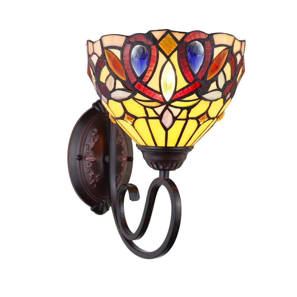 CHLOE Lighting SERENITY Victorian Tiffany-Style Dark Bronze 1 Light Wall Sconce 8 " Wide. Picture 2