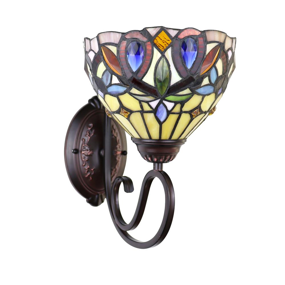 CHLOE Lighting SERENITY Victorian Tiffany-Style Dark Bronze 1 Light Wall Sconce 8 " Wide. Picture 3