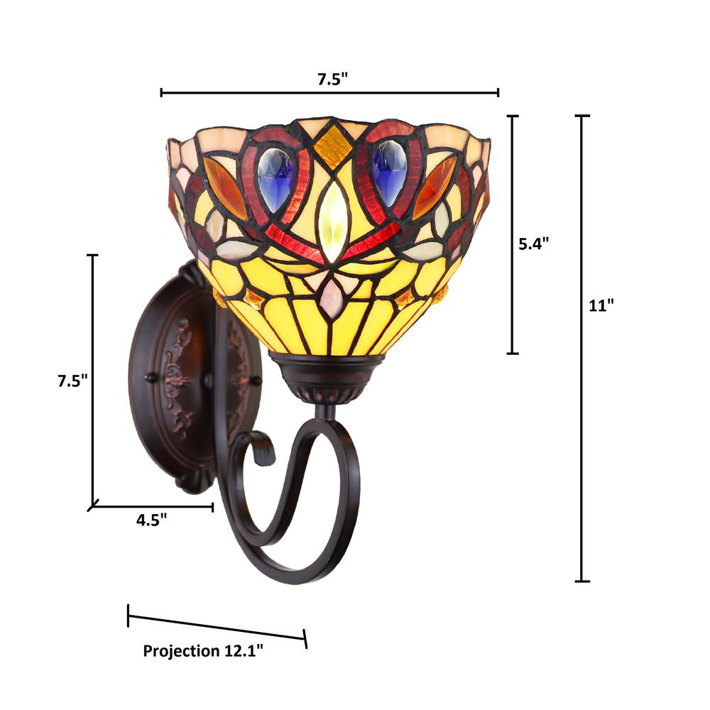 CHLOE Lighting SERENITY Victorian Tiffany-Style Dark Bronze 1 Light Wall Sconce 8 " Wide. Picture 7