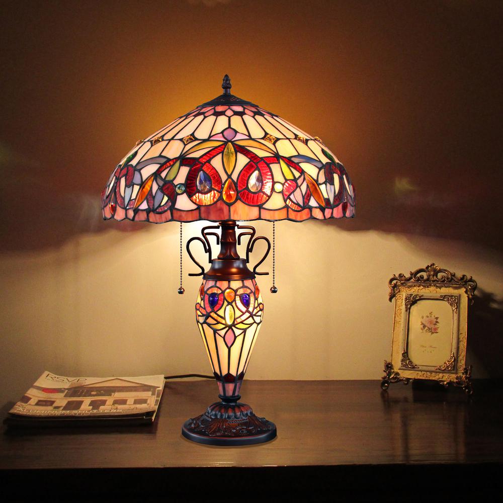 CHLOE Lighting SERENITY Tiffany-style Dark Bronze 3 Light Double Lit Table Lamp 16" Shade. Picture 5
