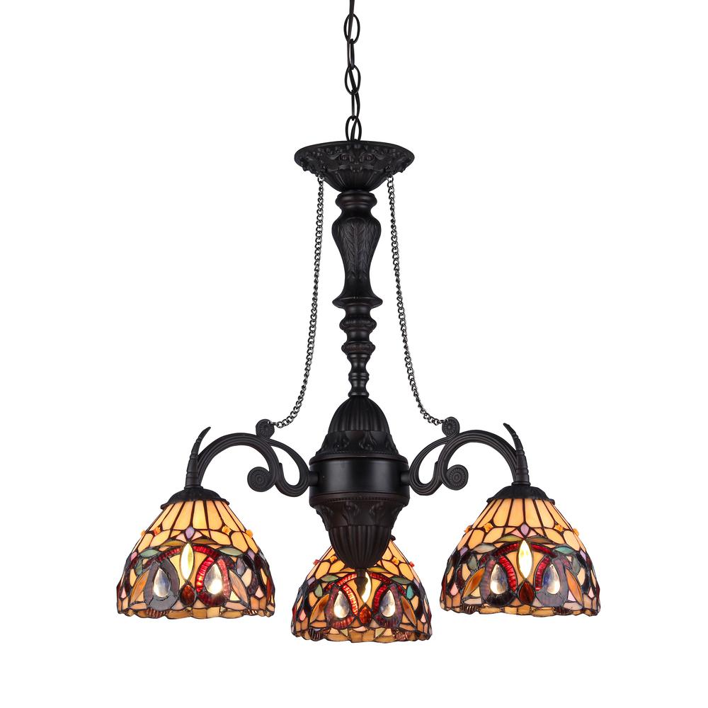 SERENITY Tiffany-style 3 Light Victorian Mini Chandelier 20.5" Wide. The main picture.
