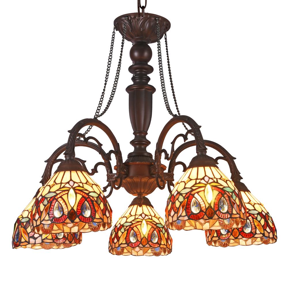 SERENITY Tiffany-style 5 Light Victorian Large Chandelier 27" Wide. Picture 1