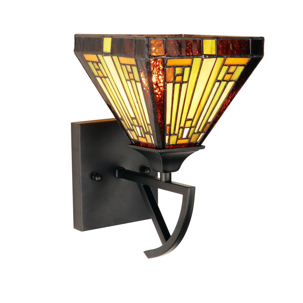 INNES Mission-Style 1-Light Blackish Bronze Finish Wall Sconce 6" Shade. Picture 4