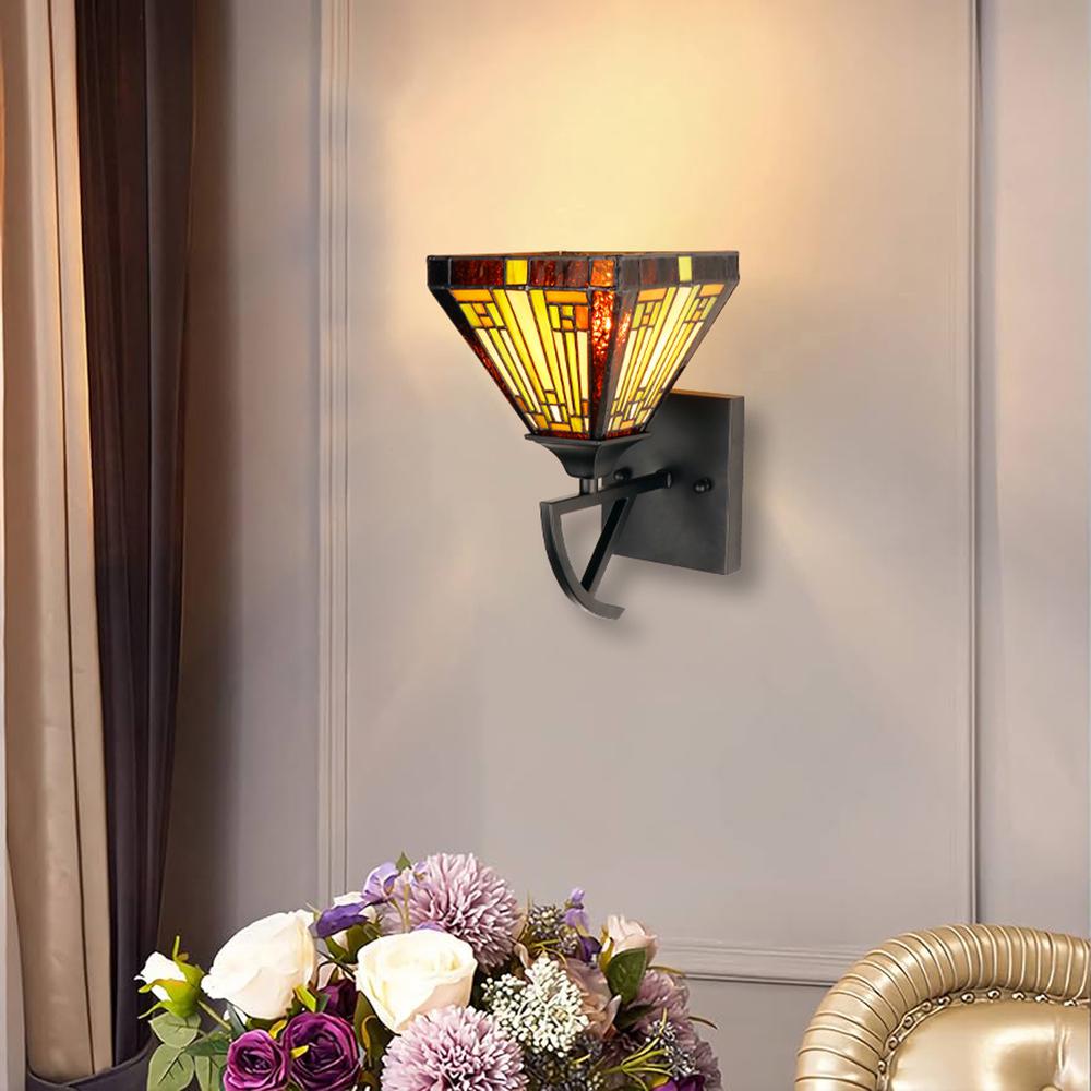 INNES Mission-Style 1-Light Blackish Bronze Finish Wall Sconce 6" Shade. Picture 8