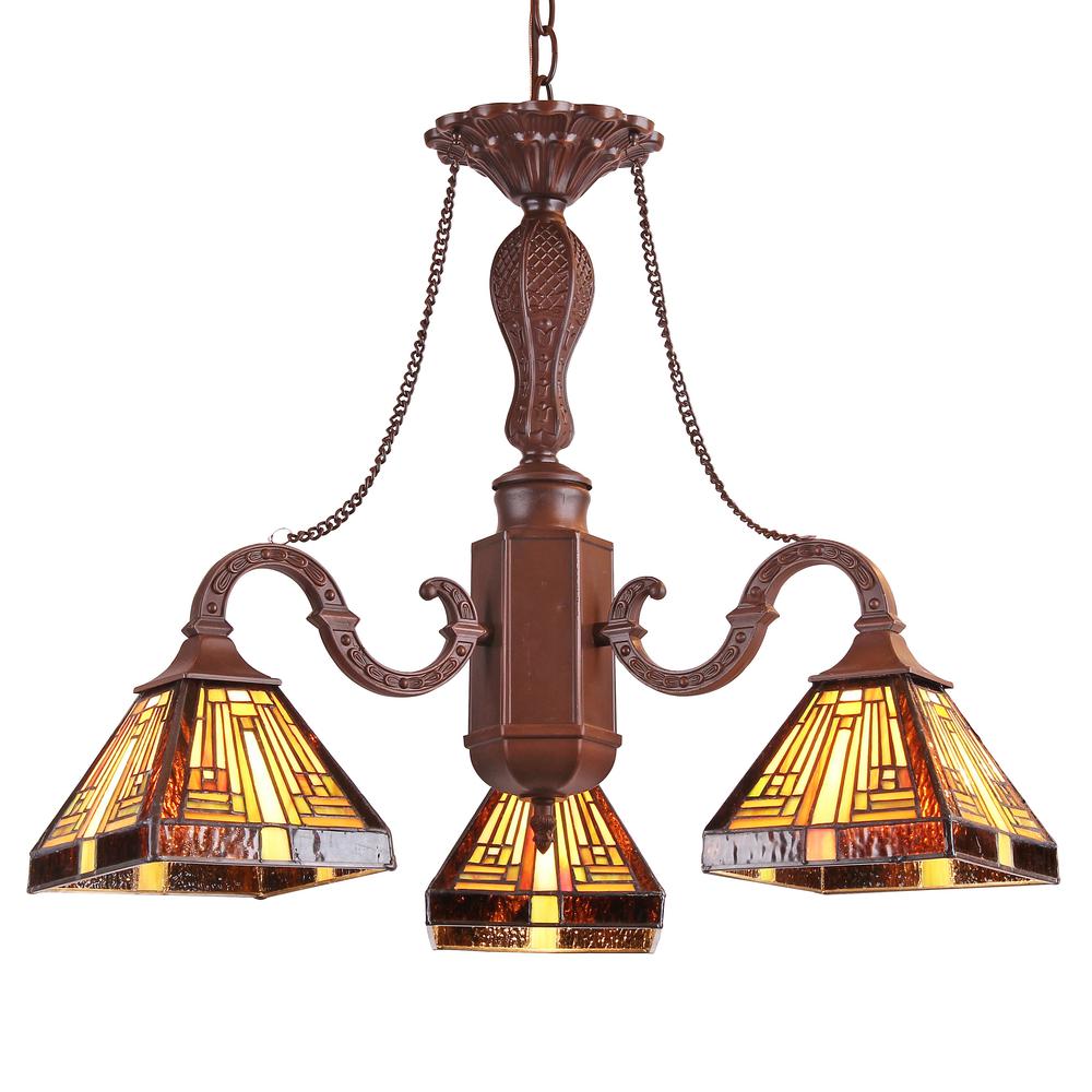 INNES Tiffany-style Mission 3 Light Mini Chandelier 23" Wide. The main picture.