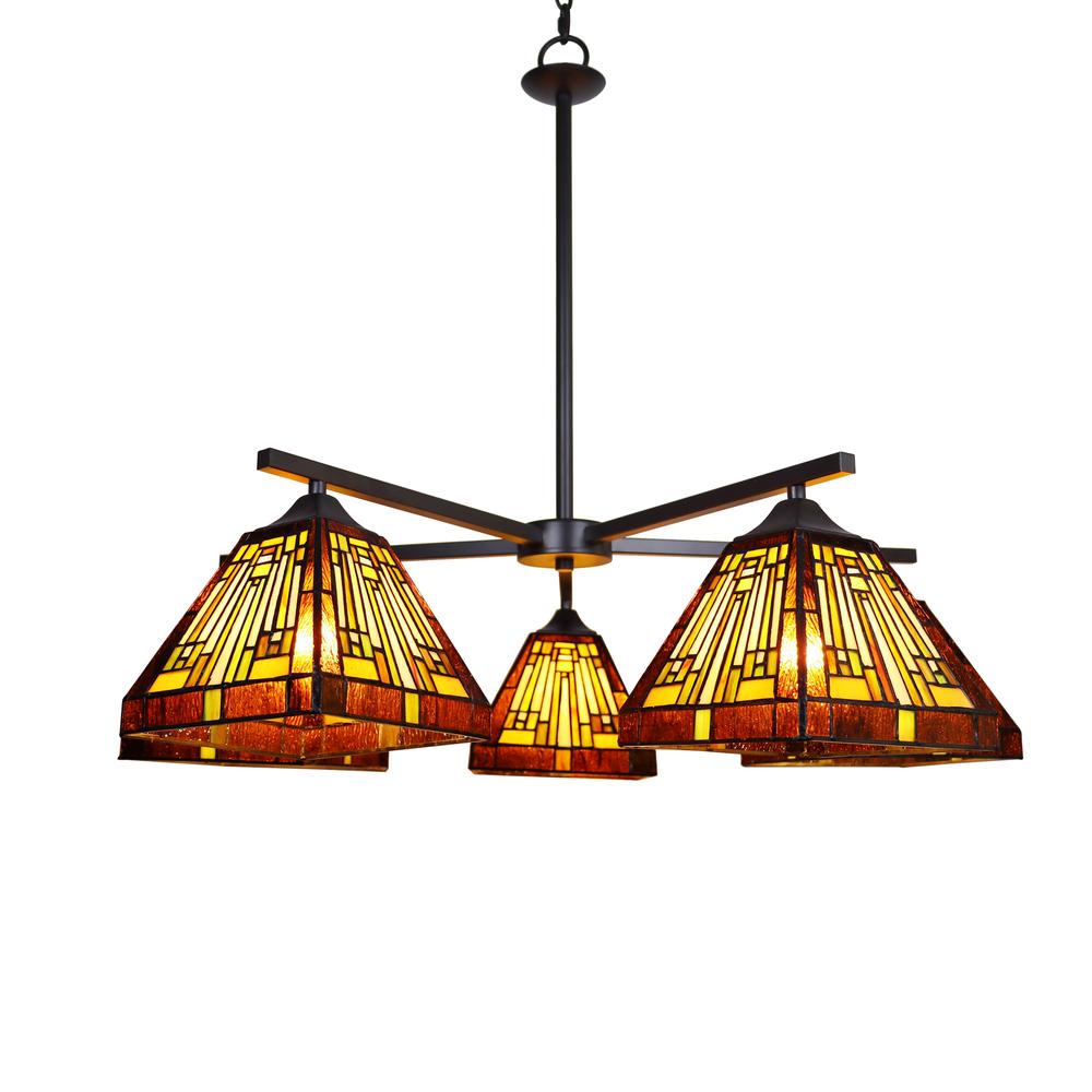 CHLOE Lighting INNES Mission Tiffany-Style Blackish Bronze 5 Light Large Chandelier 30" Wide. Picture 1