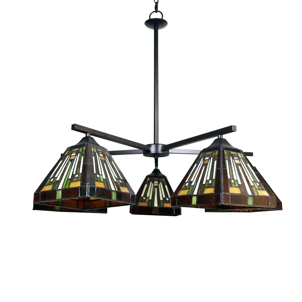 CHLOE Lighting INNES Mission Tiffany-Style Blackish Bronze 5 Light Large Chandelier 30" Wide. Picture 2