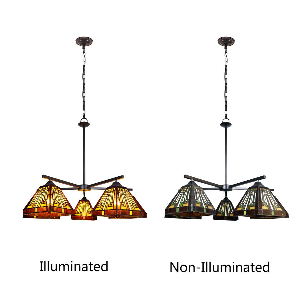 CHLOE Lighting INNES Mission Tiffany-Style Blackish Bronze 5 Light Large Chandelier 30" Wide. Picture 4