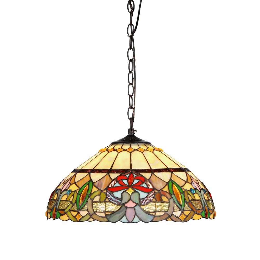 HESTER Tiffany-style 2 Light Victorian Ceiling Pendant Fixture 18" Shade. Picture 1