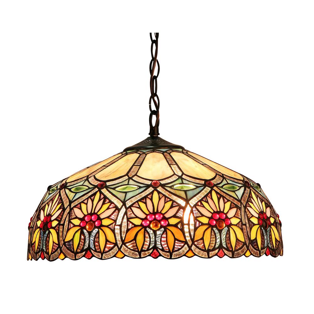 SUNNY Tiffany-style 2 Light Floral Ceiling Pendant Fixture 18" Shade. Picture 1