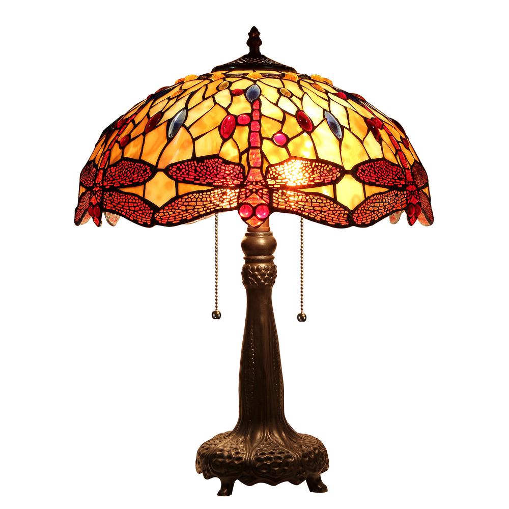 EMPRESS Tiffany-style Dragonfly 2 Light Table Lamp 18" Shade. Picture 1