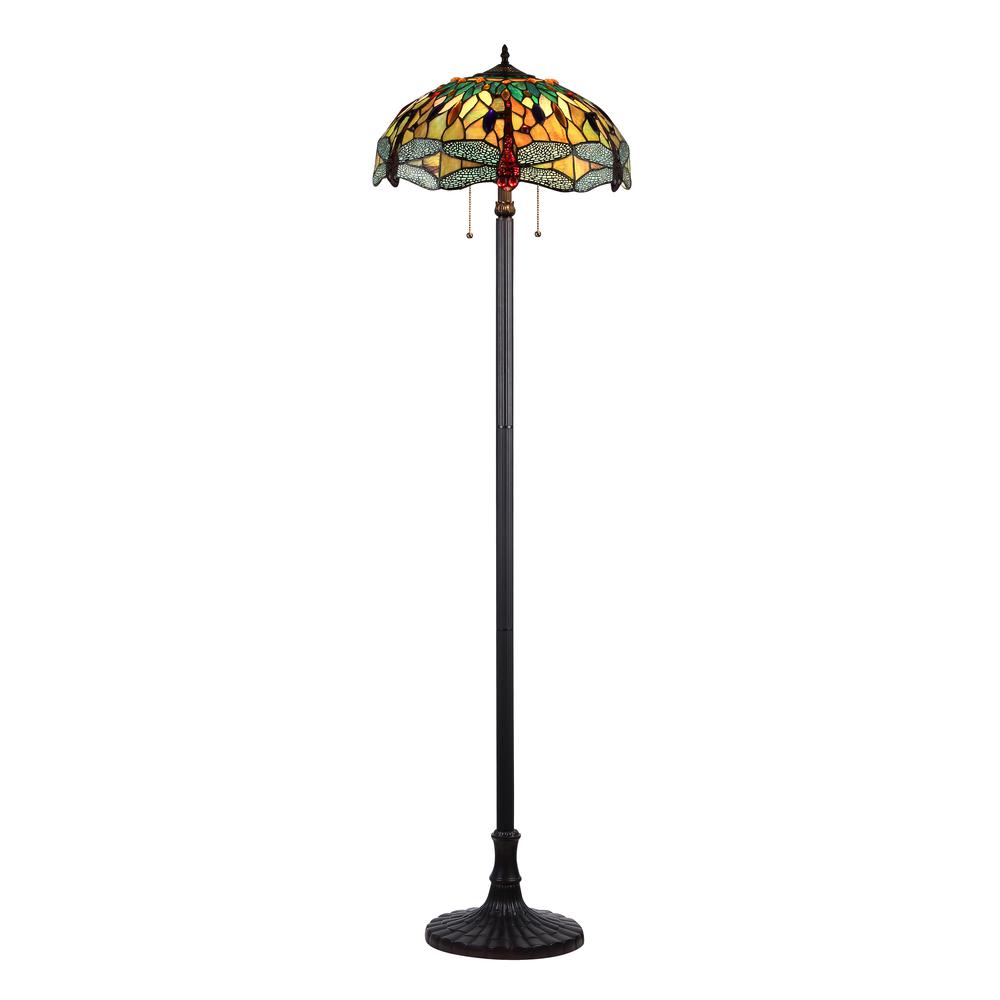 EMPRESS Tiffany-style 2 Light Dragonfly Floor Lamp 18" Shade. Picture 1