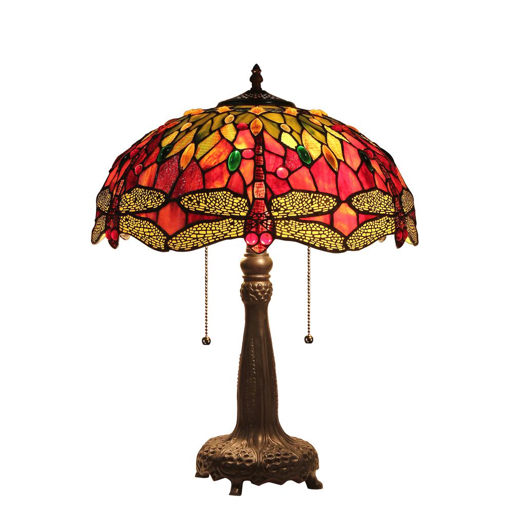 EMPRESS Tiffany-style 2 Light Dragonfly Table Lamp 16" Shade. Picture 1