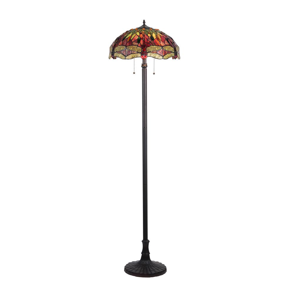 EMPRESS Tiffany-style 2 Light Dragonfly Floor Lamp 18" Shade. Picture 1