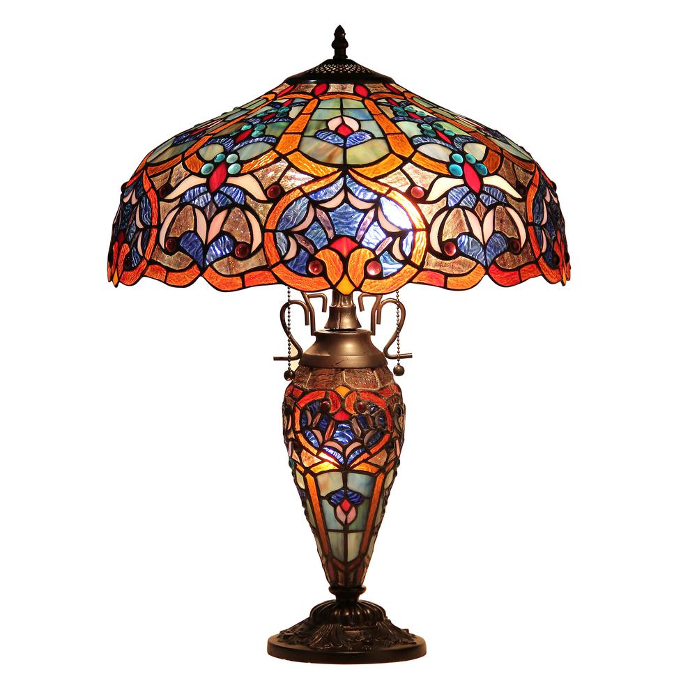 SADIE Tiffany-style 3 Light Victorian Double Lit Table Lamp 18" Shade. Picture 1