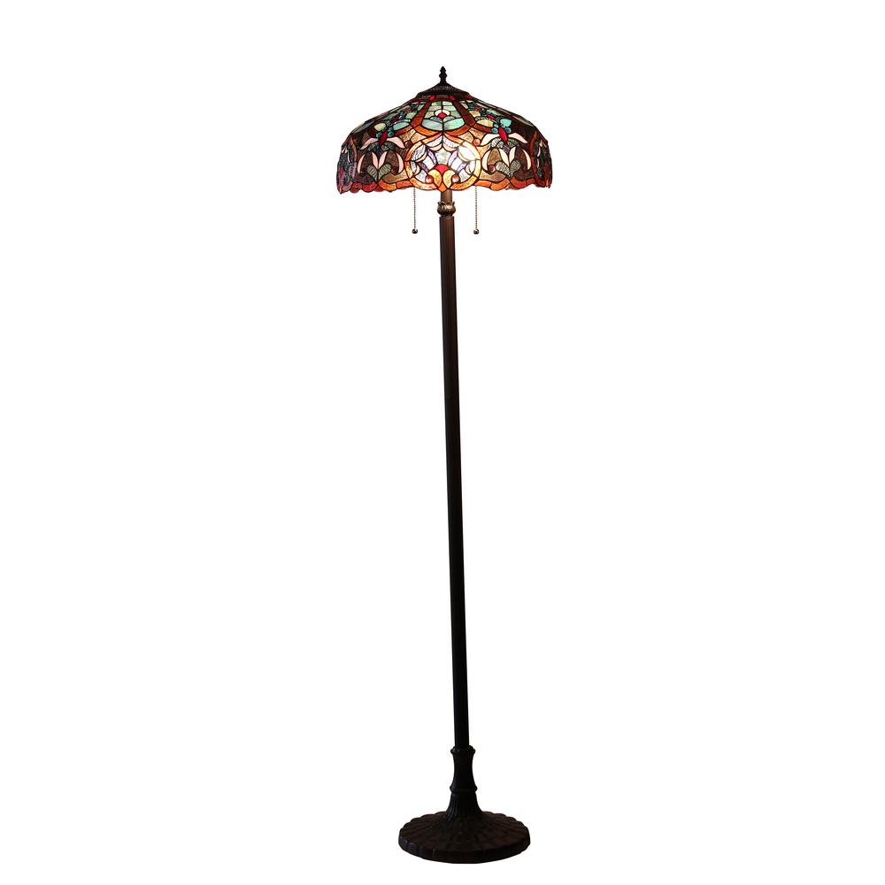 SADIE Tiffany-style 2 Light Victorian Floor Lamp 18" Shade. Picture 1