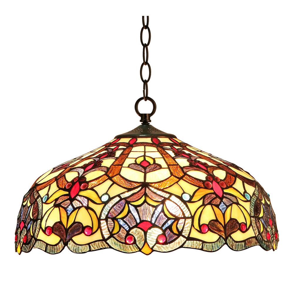 SADIE Tiffany-style 2 Light Victorian Ceiling Pendant Fixture 18" Shade. Picture 1