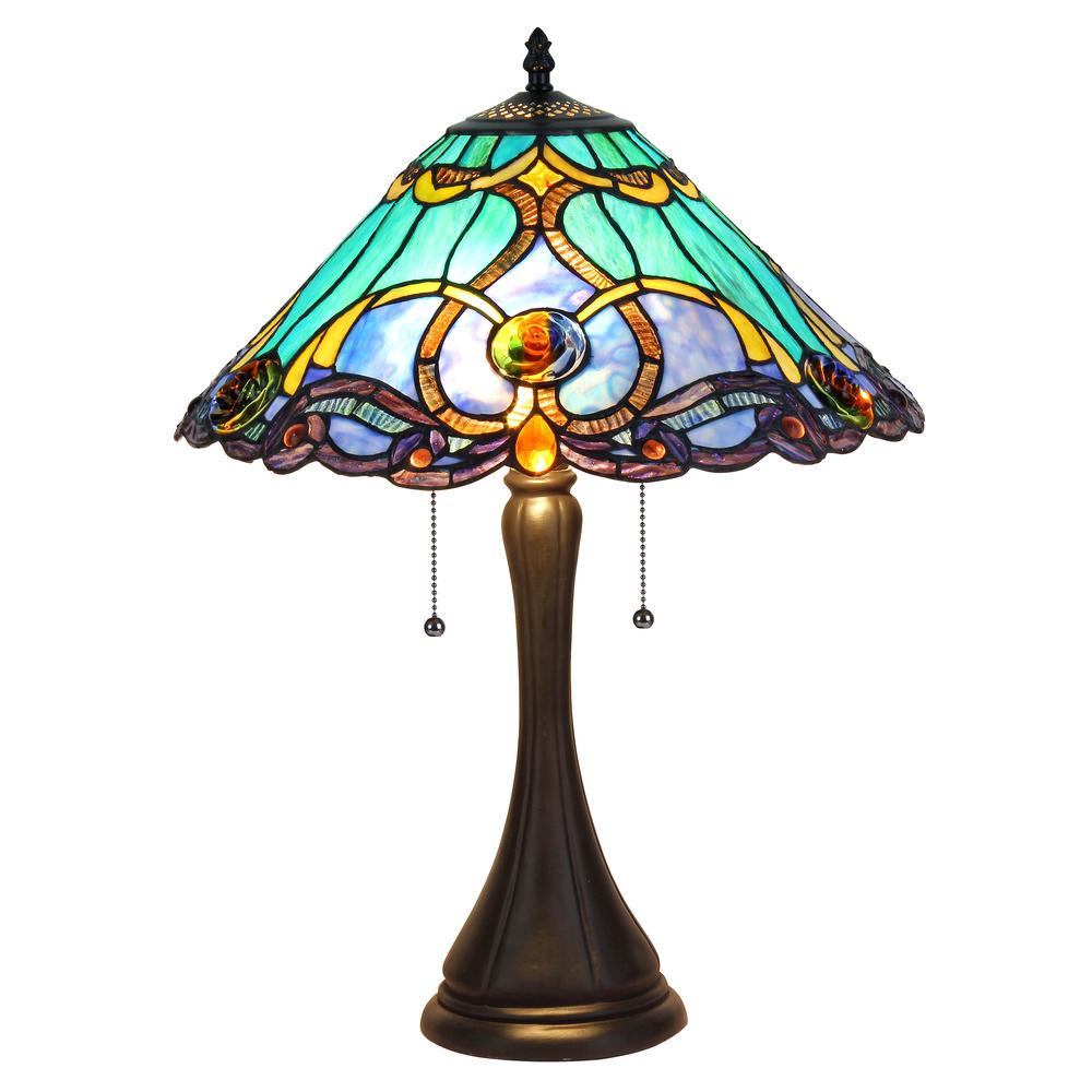 KEEGAN Tiffany-style 2 Light Victorian Table Lamp 16" Shade. Picture 1