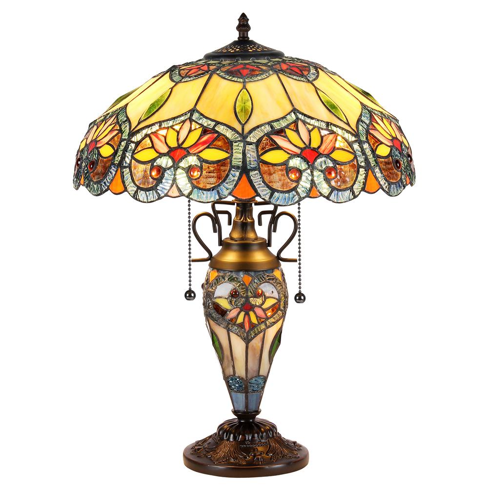 CRYSTORAMA Tiffany-style 3 Light Floral Double Lit Table Lamp 16" Shade. Picture 1