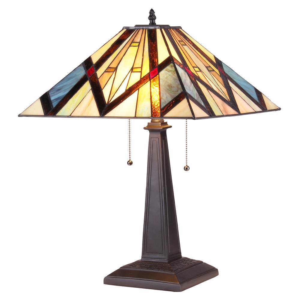 BEDIVERE Tiffany-style 2 Light Mission Table Lamp 16" Shade. Picture 1