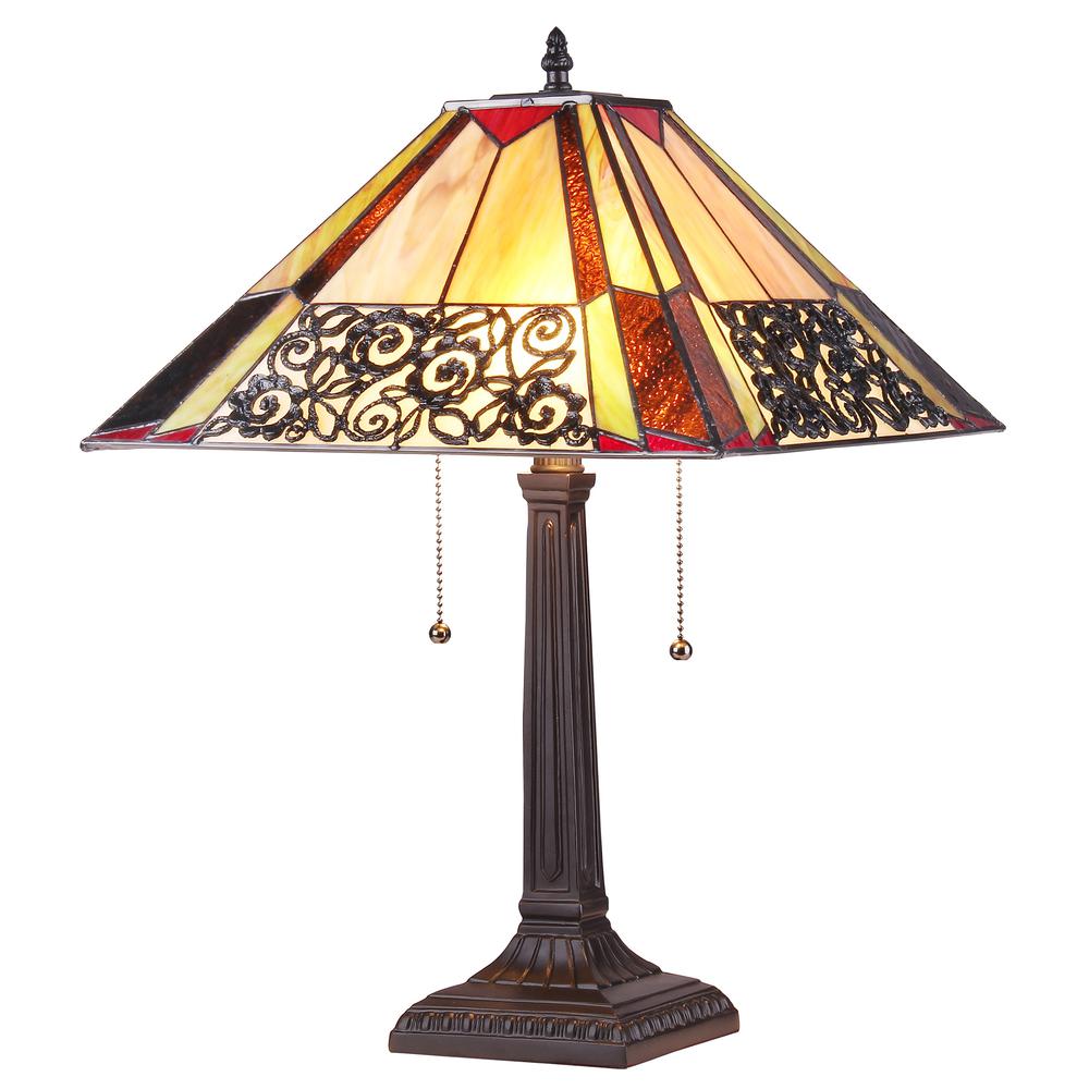 EVELYN Tiffany-style 2 Light Mission Table Lamp 16" Shade. Picture 1