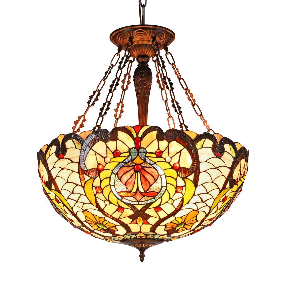 PAULINE Tiffany-style 4 Light Inverted Ceiling Pendant 24" Shade. Picture 1
