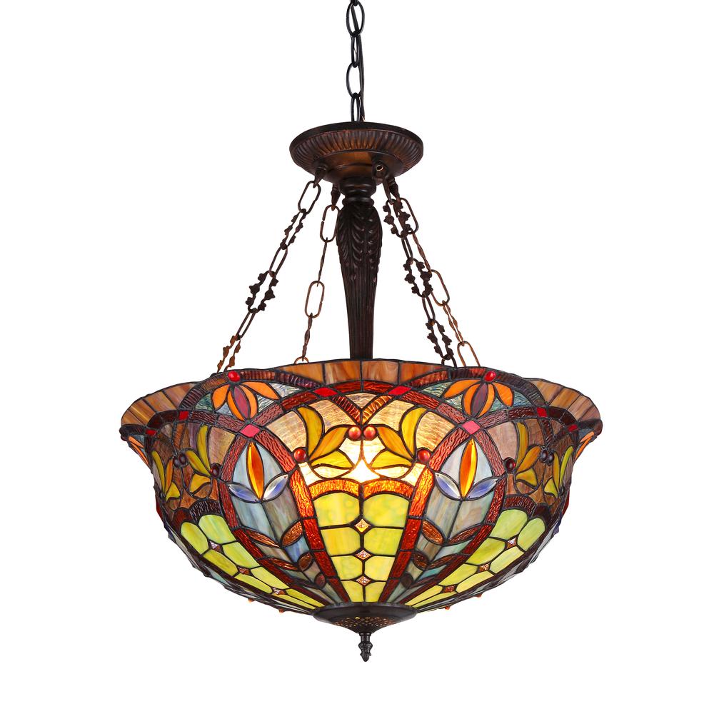 LORI Tiffany-style 3 Light Victorian Inverted Ceiling Pendant Fixture 22" Shade. Picture 1