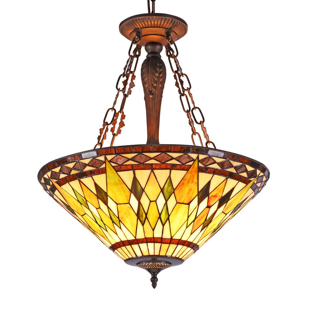 AIKEN Tiffany-style 3 Light Inverted Ceiling Pendant 20" Shade. The main picture.