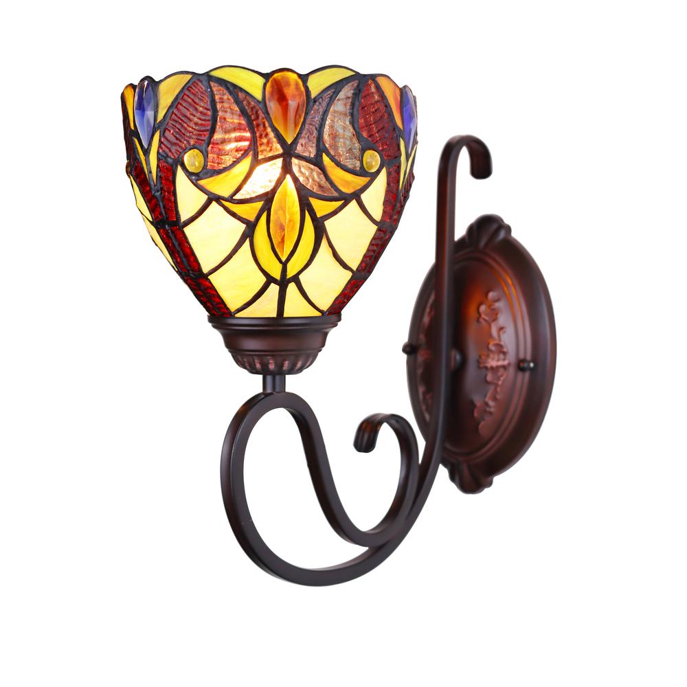 CHLOE Lighting ADIA Victorian Tiffany-Syle Dark Bronze 1 Light Wall Sconce 6" Wide. Picture 1