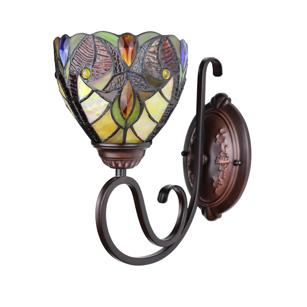 CHLOE Lighting ADIA Victorian Tiffany-Syle Dark Bronze 1 Light Wall Sconce 6" Wide. Picture 2