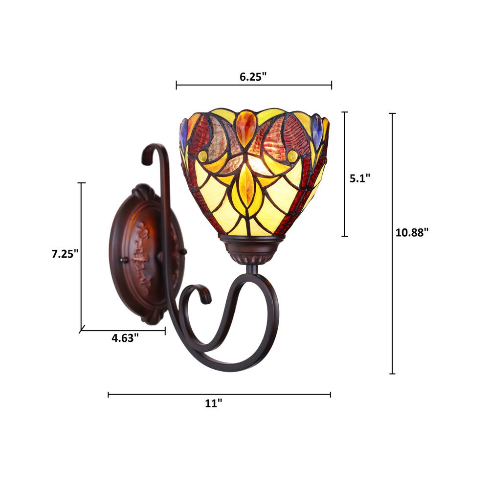 CHLOE Lighting ADIA Victorian Tiffany-Syle Dark Bronze 1 Light Wall Sconce 6" Wide. Picture 4