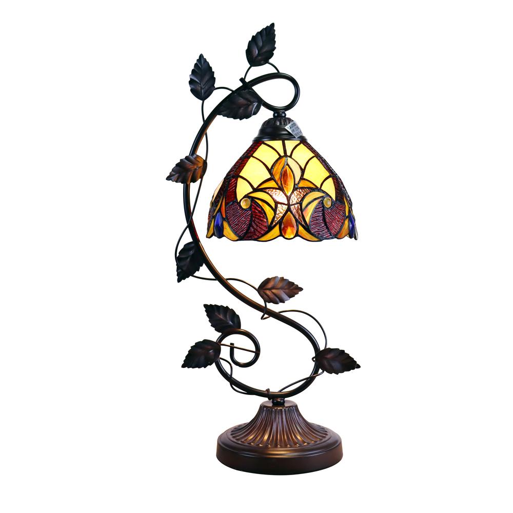 CHLOE Lighting ADIA Victorian Tiffany-Syle Dark Bronze 1 Light Accent Table Lamp 8" Wide. Picture 1