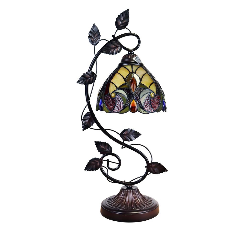 CHLOE Lighting ADIA Victorian Tiffany-Syle Dark Bronze 1 Light Accent Table Lamp 8" Wide. Picture 2