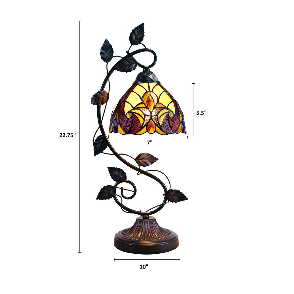 CHLOE Lighting ADIA Victorian Tiffany-Syle Dark Bronze 1 Light Accent Table Lamp 8" Wide. Picture 7
